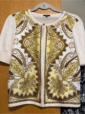 Talbots Cream, Yellow & Brown Paisley Silk Cardigan